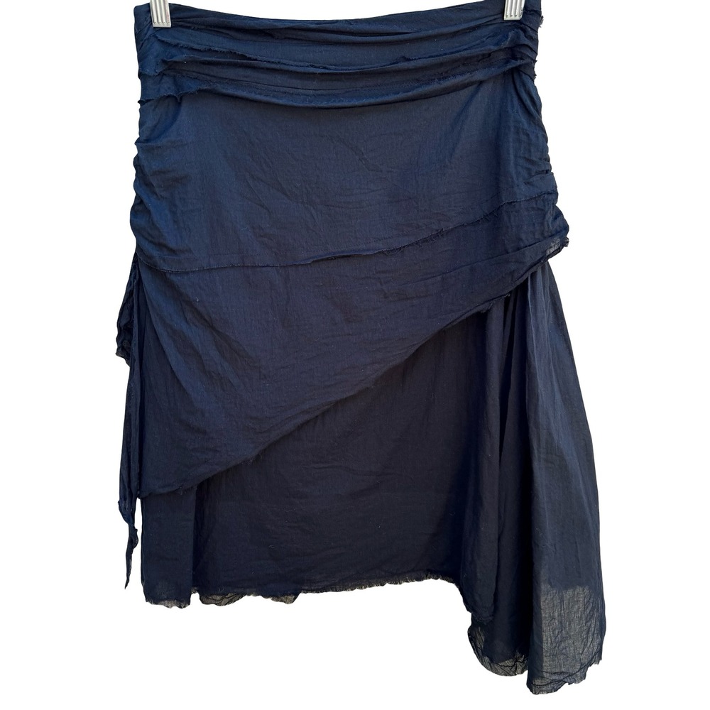 Twenty One Boho Goth Grunge Cotton Gauze Asymmetric Tiered Raw Edge Skirt Black